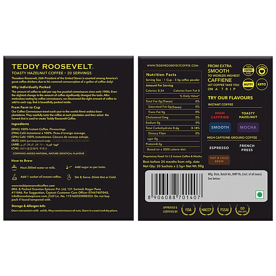 Teddy Roosevelt Coffee Instant Coffee - Toasty Hazelnut