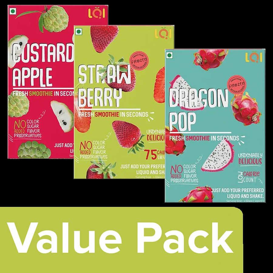 LQI Ready To Make Smoothie Pack-Custard Apple +Strawberry (125g each)+Dragon Pop150g