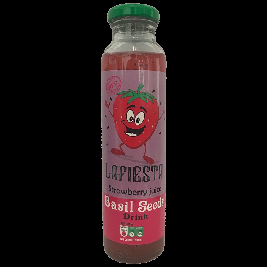 Lafiesta Strawberry Juice Basil Seeds Drink - Rich In Vitamins & Fibre