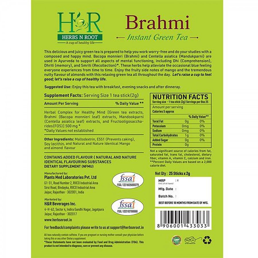 Herbs N Root Brahmi Instant Green Tea - Mango Flavour