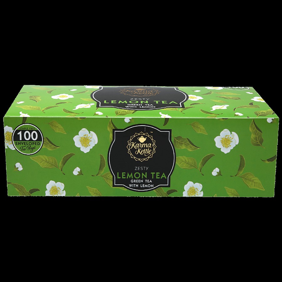 Karma Kettle Lemon Green Tea - Unbleached & Staple-Free Teabags