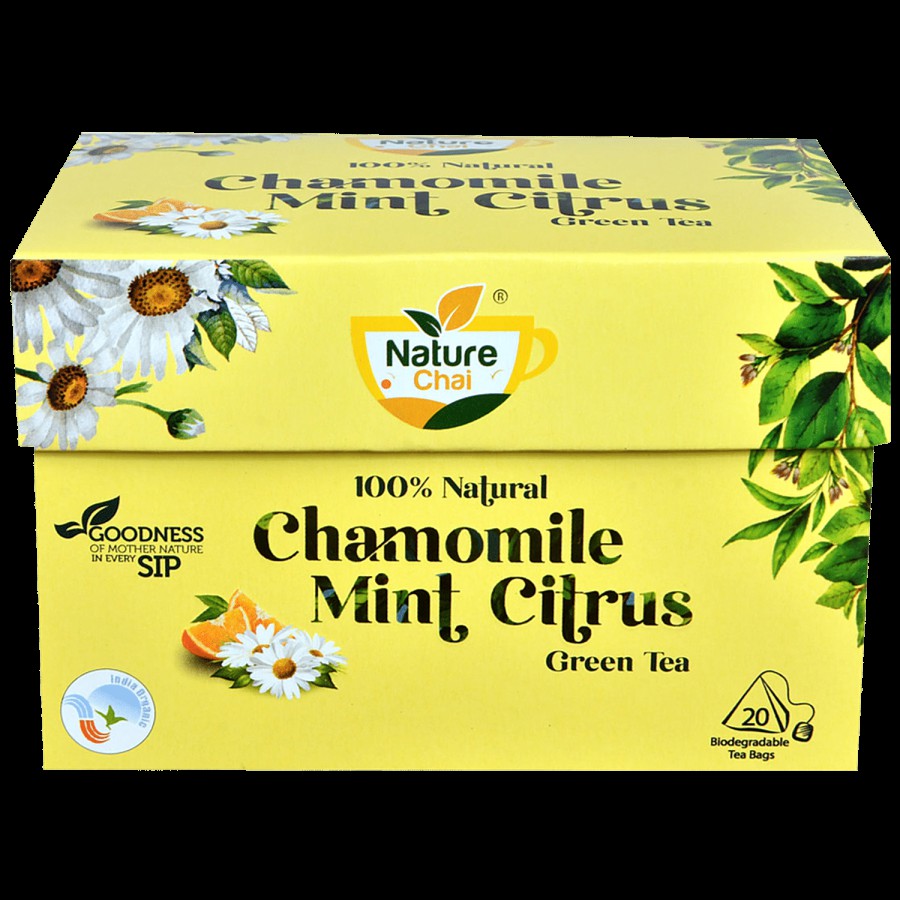 Nature Chai Chamomile Mint Citrus Green Tea - Biodegradable Pyramid Bags