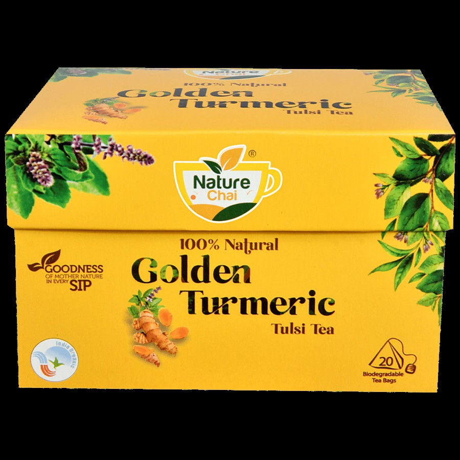 Nature Chai Golden Turmeric Tulsi Tea - Biodegradable Pyramid Bags