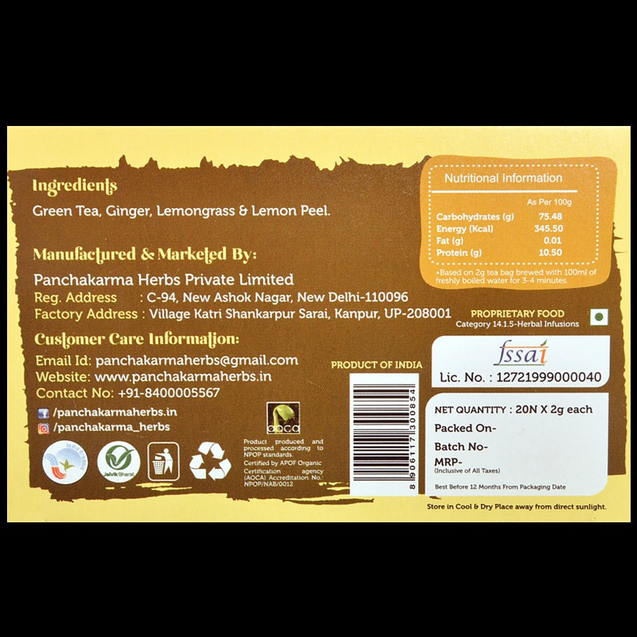 Nature Chai Lemon & Ginger Green Tea - Biodegradable Pyramid Bags