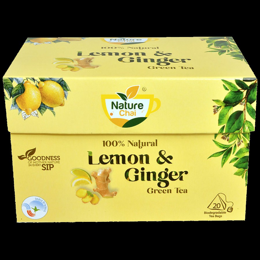 Nature Chai Lemon & Ginger Green Tea - Biodegradable Pyramid Bags