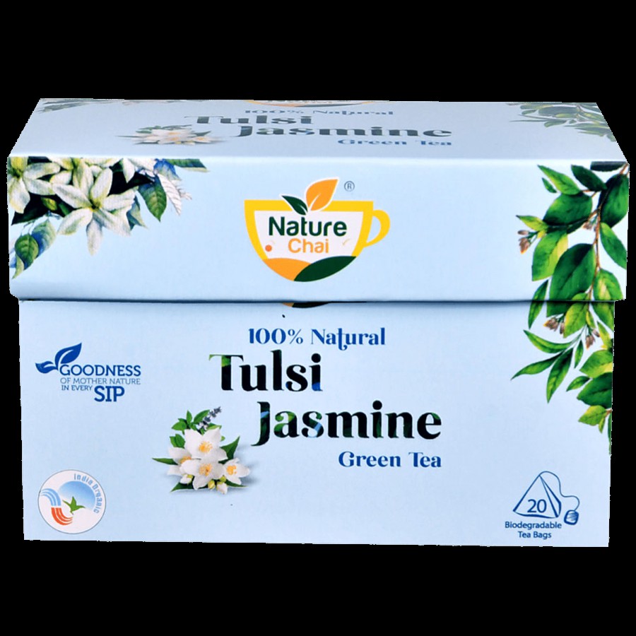 Nature Chai Tulsi Jasmine Green Tea -  - Biodegradable Pyramid Bags