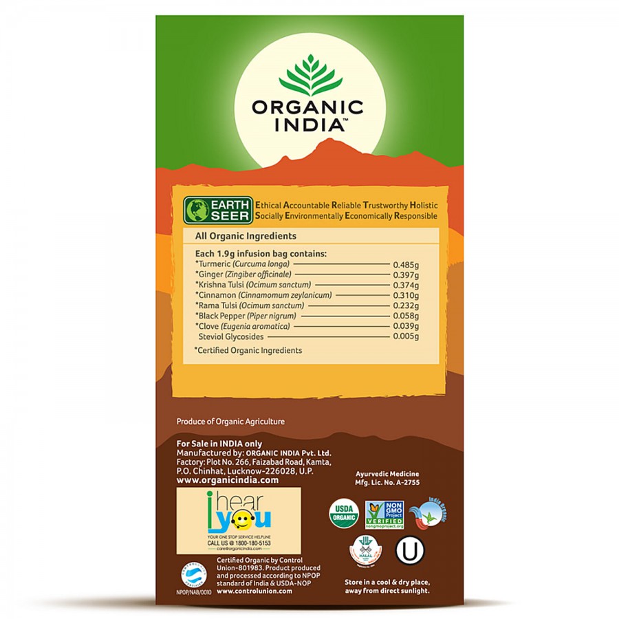 Organic India Tulsi Ginger Turmeric Tea - Stress Relieving & Harmonizing