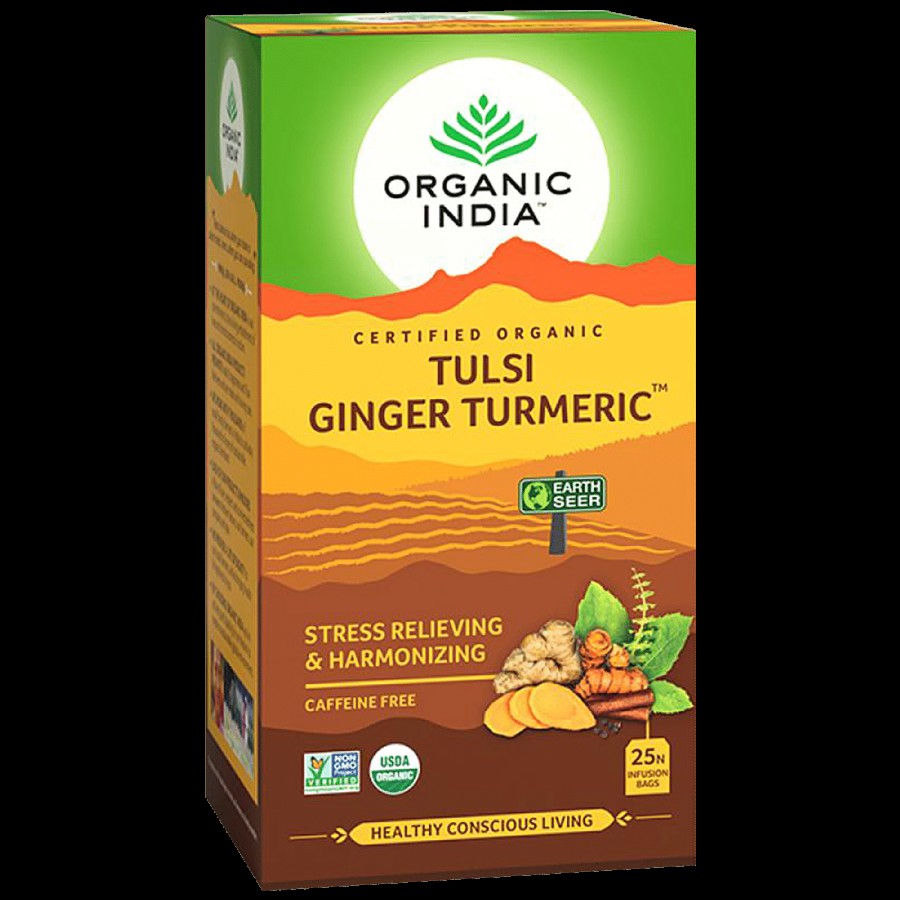 Organic India Tulsi Ginger Turmeric Tea - Stress Relieving & Harmonizing