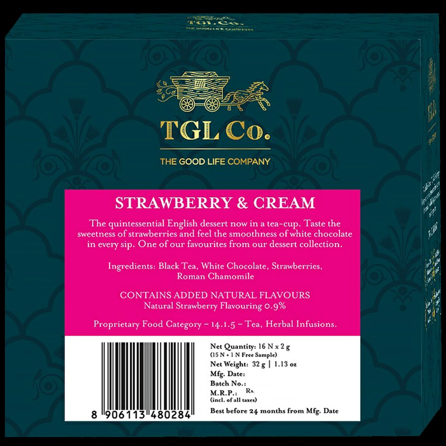 TGL Co. Strawberries and Cream Black Tea Bags Make Brew Iced Tea or Hot Tea