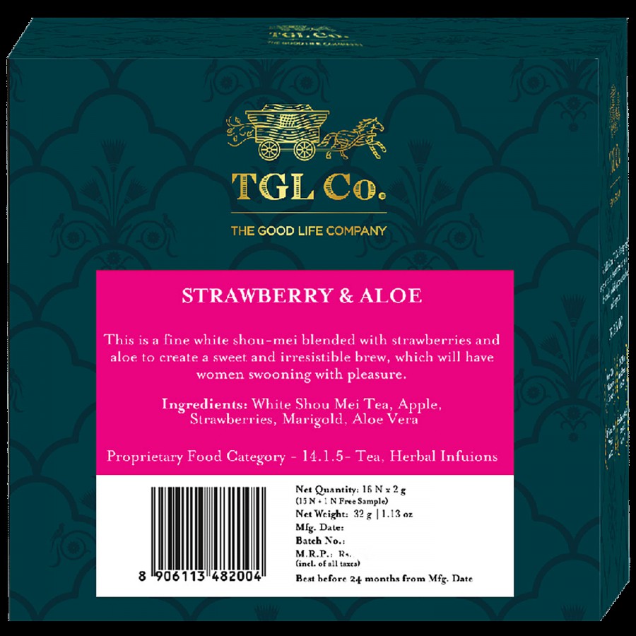 TGL Co. Strawberry Aloe White Tea Bags Make Brew Iced Tea or Hot Tea