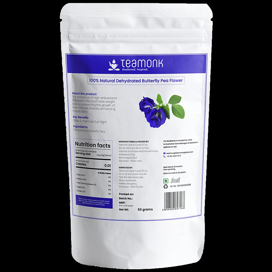 Teamonk Butterfly Pea Flower Herbal Tea - For Glowing Skin