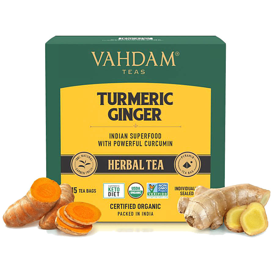 Vahdam  Organic Turmeric Ginger Herbal Tea Bags - Unique Flavour