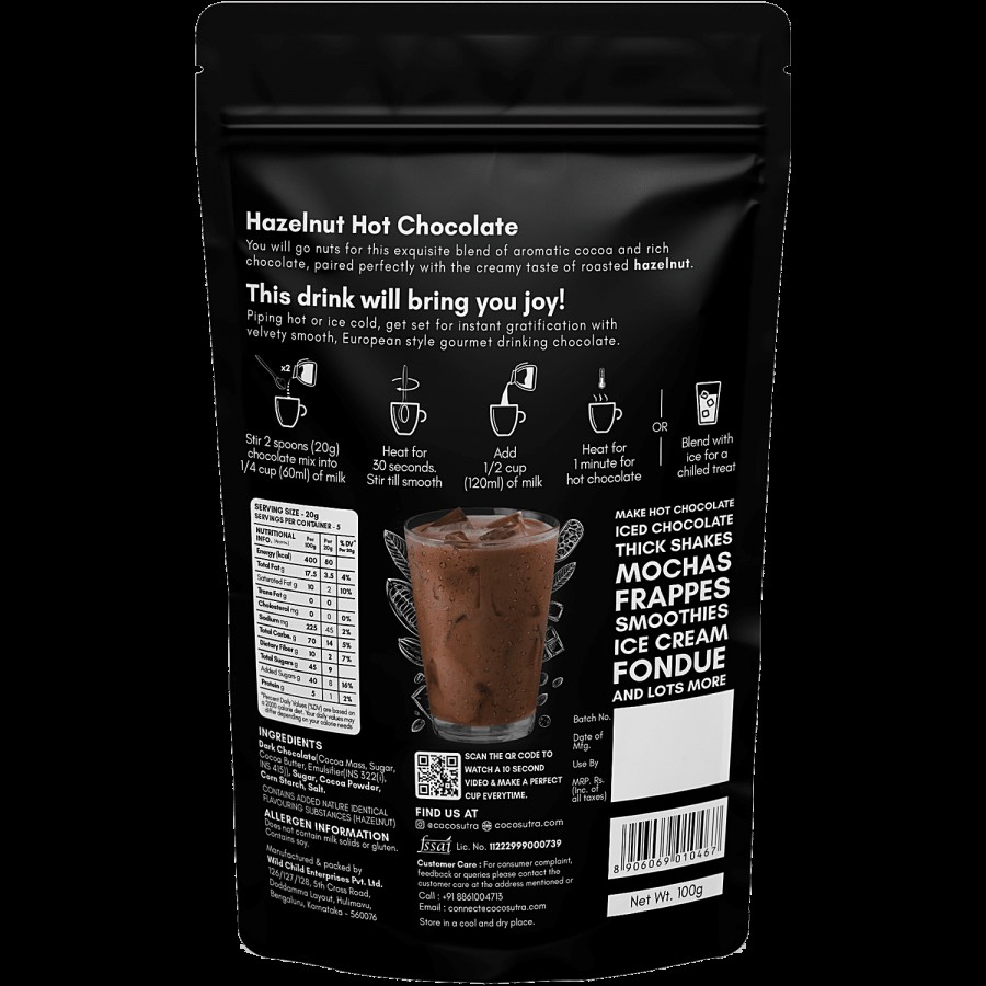 Cocosutra Hazelnut Drinking Chocolate Mix - Enjoy Hot Or Cold