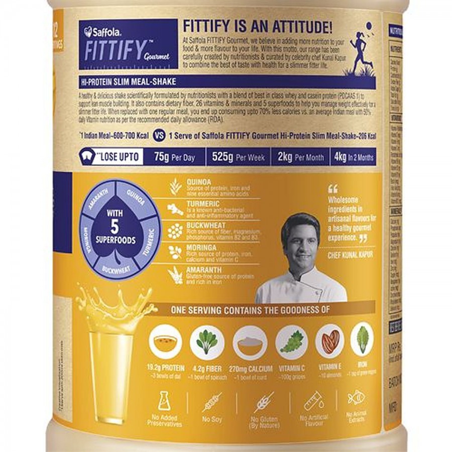 Saffola FITTIFY Gourmet Alphonso Mango Hi-Protein Slim Meal-Shake - No Added Sugar