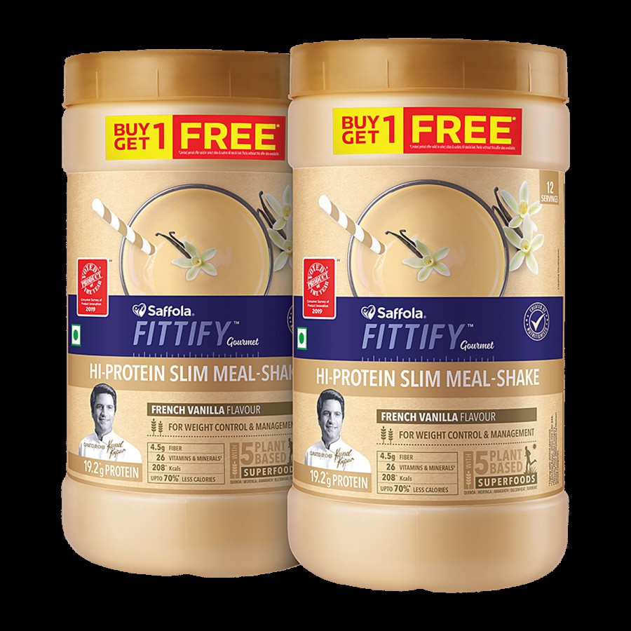 Saffola FITTIFY Gourmet French Vanilla Hi-Protein Slim Meal-Shake - No Added Sugar