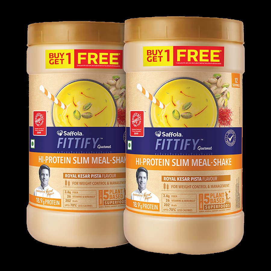 Saffola FITTIFY Gourmet Royal Kesar Pista Hi-Protein Slim Meal-Shake - No Added Sugar