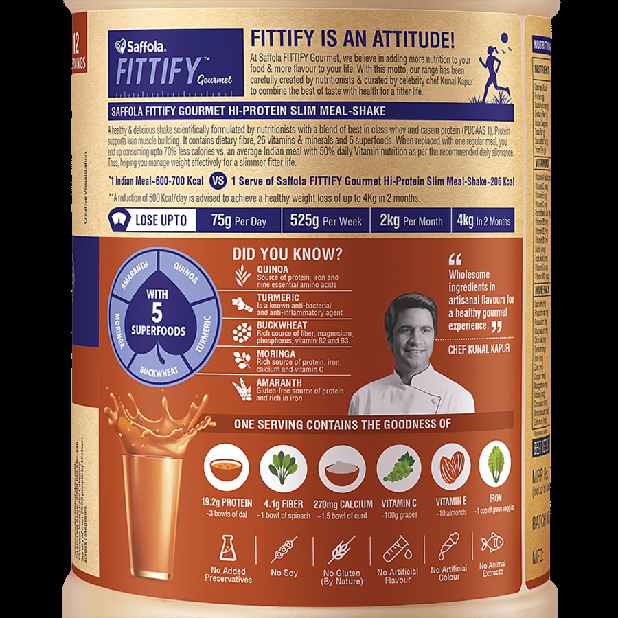 Saffola FITTIFY Gourmet Swiss Chocolate Hi-Protein Slim Meal-Shake - No Added Sugar