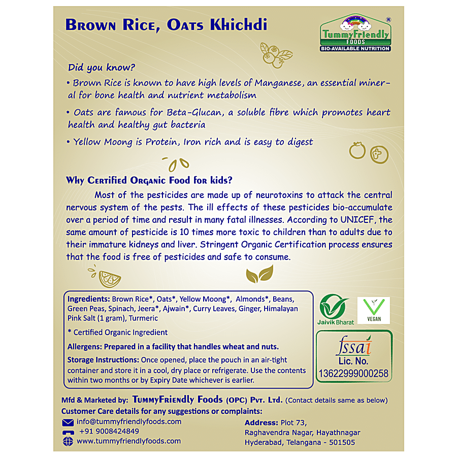 TummyFriendly Foods Brown Rice & Oats Khichdi Mix With Vegetables - No Sugar & Milk