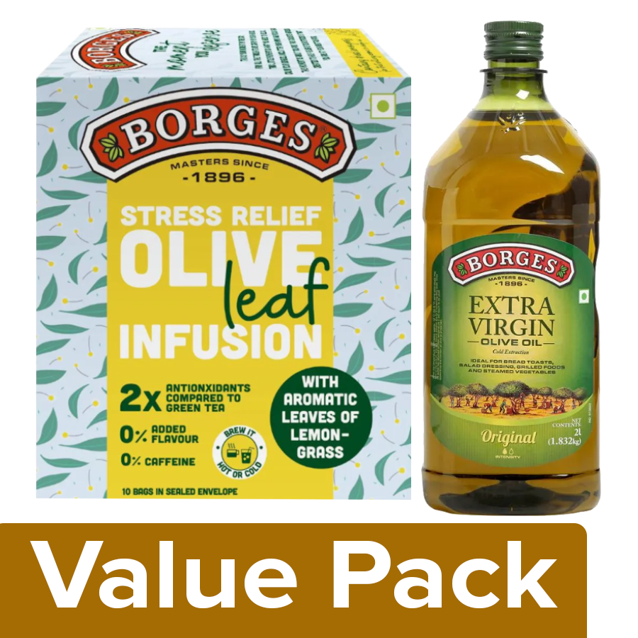 BORGES Extra Virgin Olive Oil 2L + Olive Leaf Infusion - Olive & Lemongrass 15 g