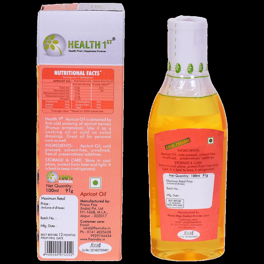 Health 1st Apricot Oil - Cold Pressed