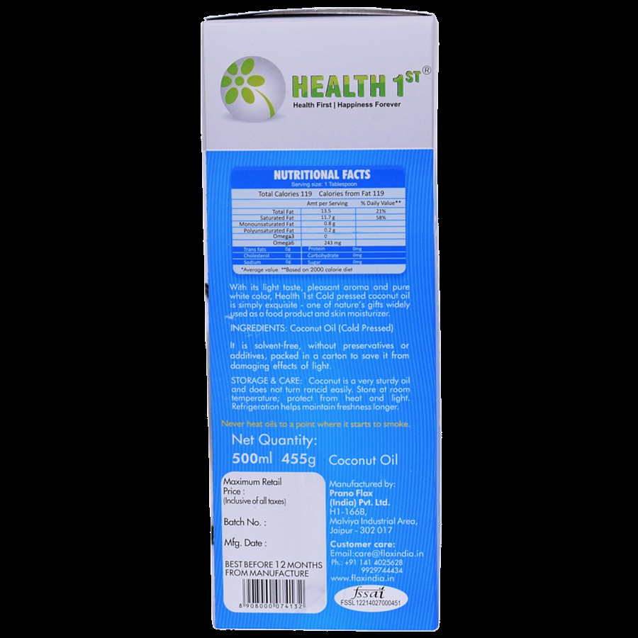 Health 1st Coconut Oil - Cold Pressed