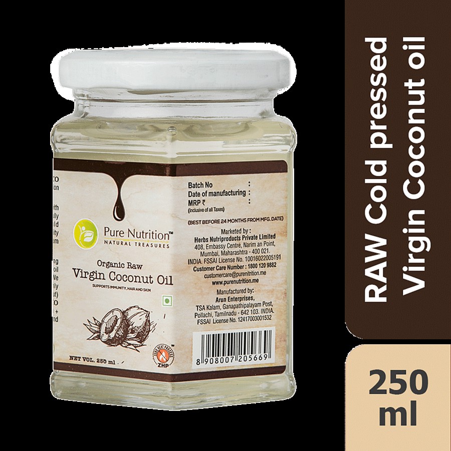 Pure Nutrition  Raw Cold Pressed Virgin Coconut Oil - Zero Heat Process