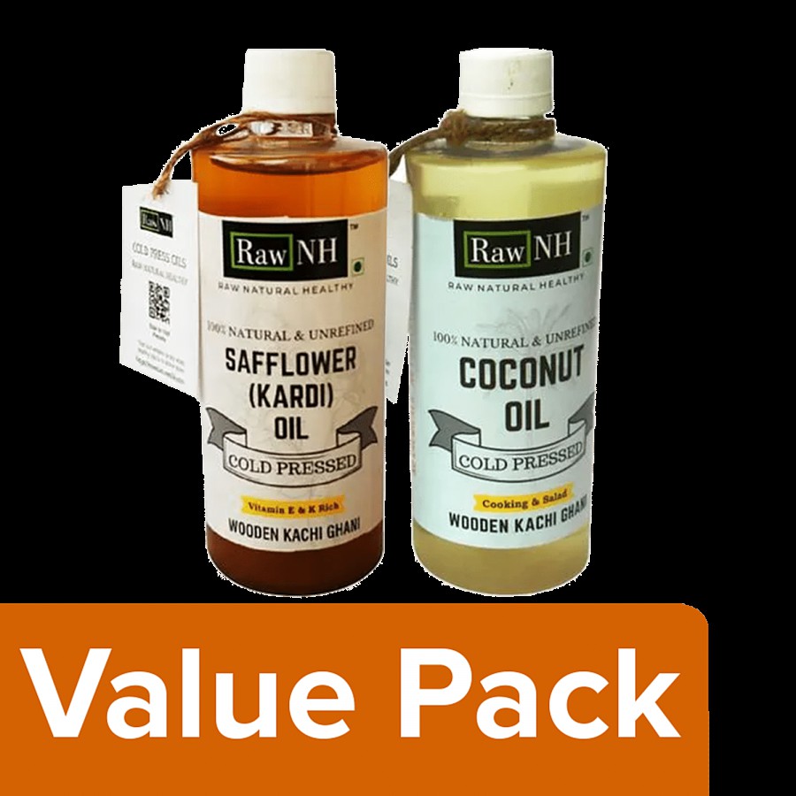 RawNH Cold Pressed Safflower Oil + Coconut Oil (Each 500 ml)