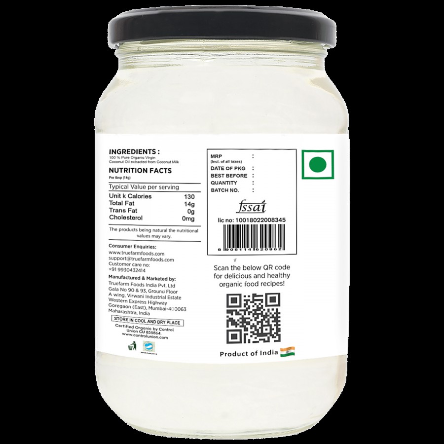 Truefarm Organic Virgin Coconut Oil - Cold Pressed