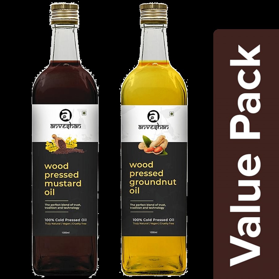 Anveshan Wood Pressed Mustard Oil 1 L + Wood Pressed Groundnut Oil 1 L