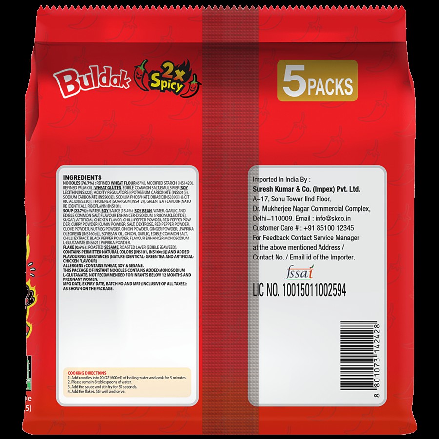 Buldak 2x Spicy Hot Chicken Flavor Ramen - Instant Stir-Fried Noodle