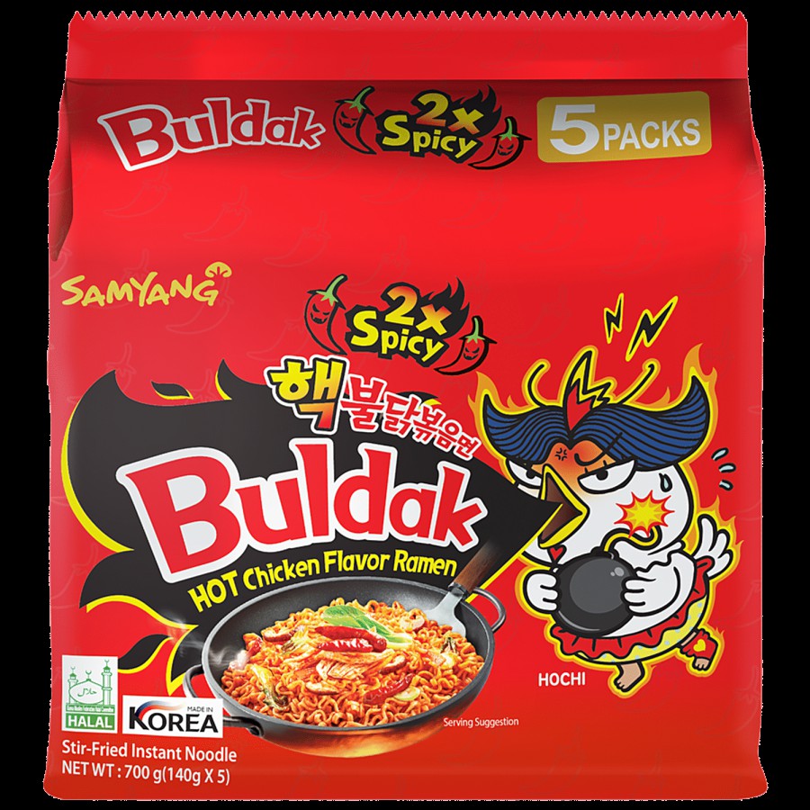 Buldak 2x Spicy Hot Chicken Flavor Ramen - Instant Stir-Fried Noodle