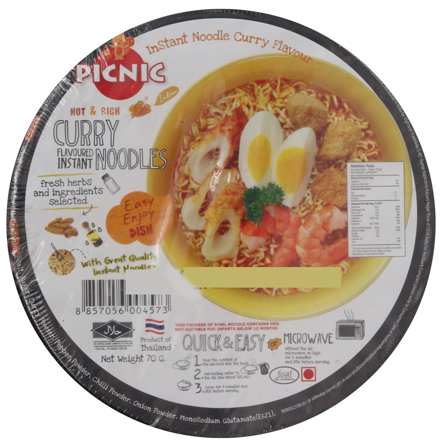 Picnic Instant Noodles - Hot & Rich Curry Flavoured