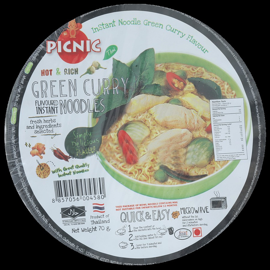 Picnic Instant Noodles - Hot & Rich Green Curry Flavour