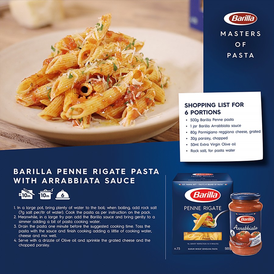 Barilla Durum Wheat Pasta- Penne Rigate 500 g Carton + Pasta Sauce- Arrabbiata 400 g Jar