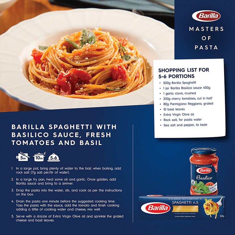 Barilla Durum Wheat Pasta - Spaghetti N Degree 5 500 g + Pasta Sauce - Basilico 400 g