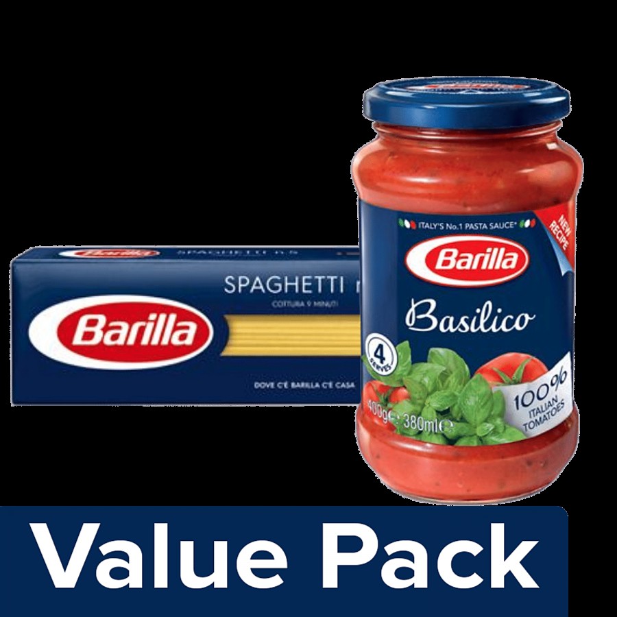 Barilla Durum Wheat Pasta - Spaghetti N Degree 5 500 g + Pasta Sauce - Basilico 400 g