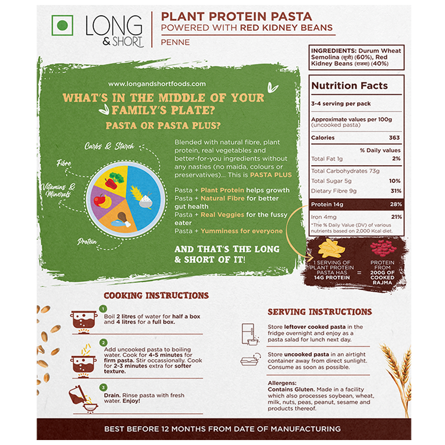 Long&Short Red Kidney Beans Penne Pasta - Plant Protein