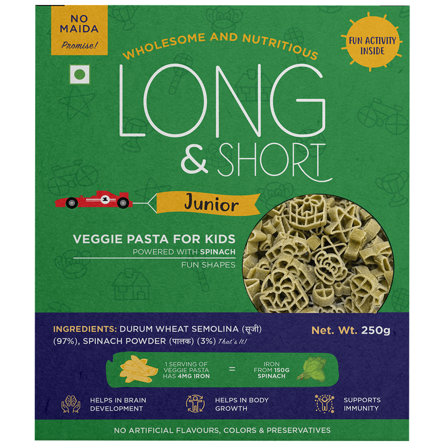 Long&Short Spinach Kids Pasta In Fun Shapes - Veggie