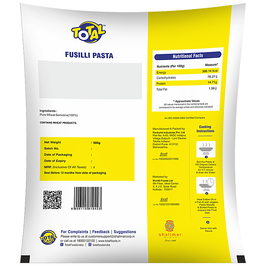 Total Fusilli Pasta - Made With 100% Wheat Semolina