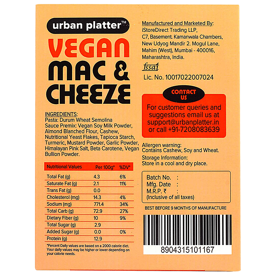 Urban Platter Vegan Mac & Cheese Pasta - Cheddar Style