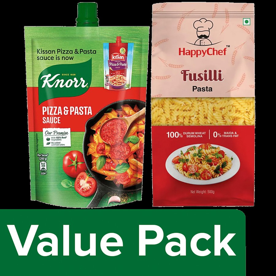 bb Combo HappyChef 100% Durum Wheat Pasta-Fusilli 500 g & Knorr Pizza-Pasta Sauce 200g