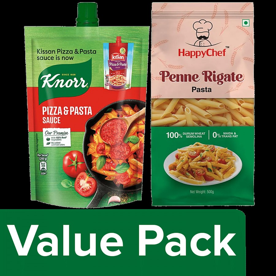 bb Combo HappyChef Durum Wheat Pasta-Penne Rigate 500g & Knorr Pizza-Pasta Sauce 200g