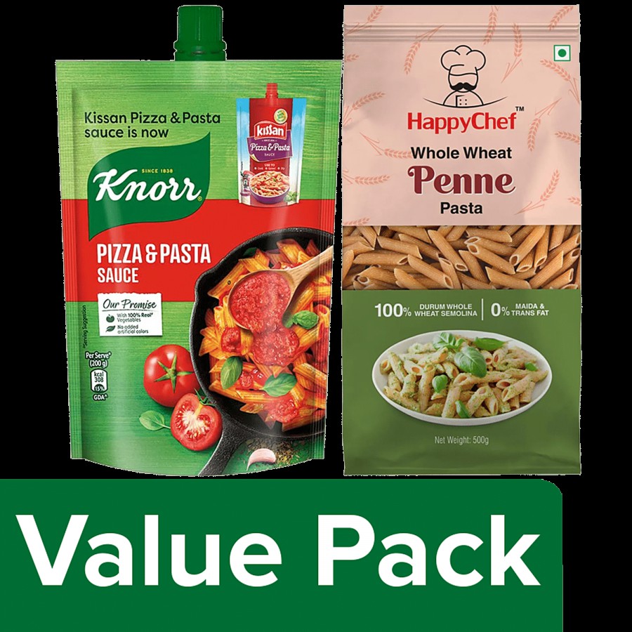 bb Combo HappyChef Durum Whole Wheat Pasta-Penne 500g & Knorr Pizza-Pasta Sauce 200g