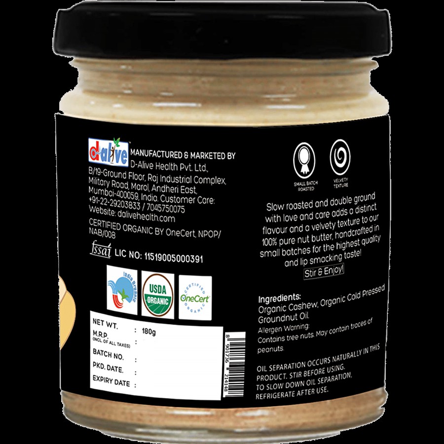 D-Alive Unsweetened Cashew Butter