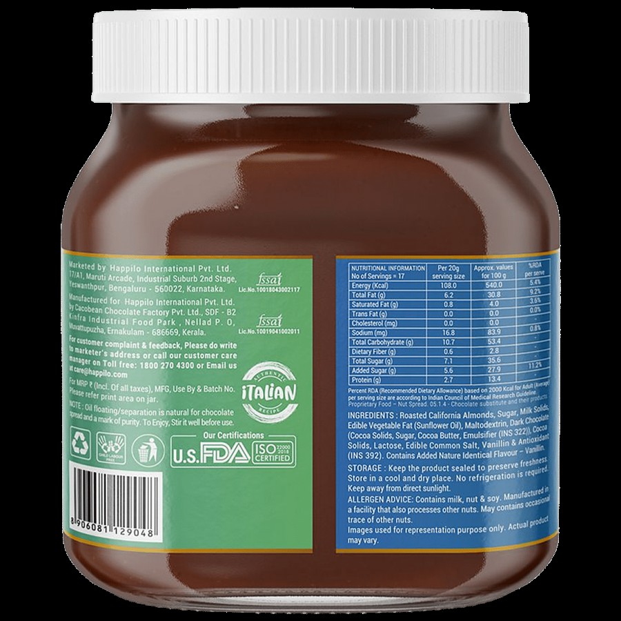 Happilo Premium Almond Chocolate Spread - Protein-Rich