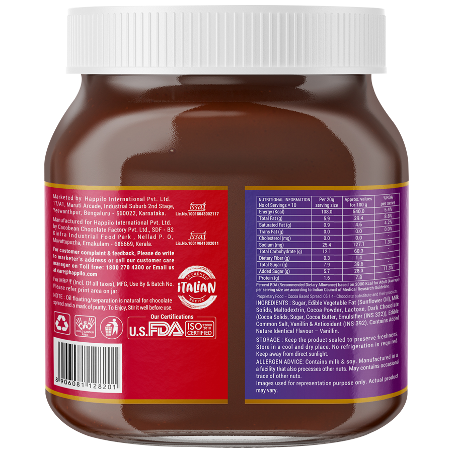 Happilo Premium Chocolate Spread - Protein-Rich