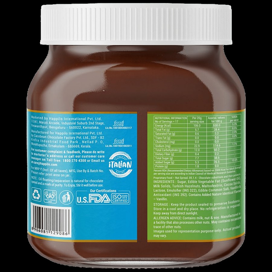 Happilo Premium Hazelnut Chocolate Spread - Protein-Rich