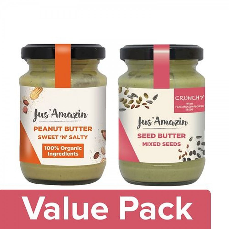 Jus Amazin Peanut Butter- Sweet n Salty+Seed Butter- Mixed Seeds with Crunchy (125 gm Jar)