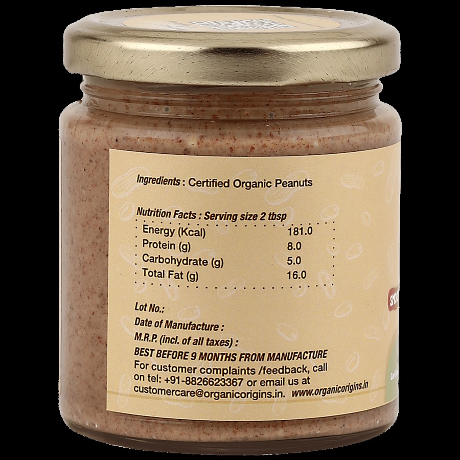 ORGANIC ORIGINS Smooth Unsweetened Peanut Butter