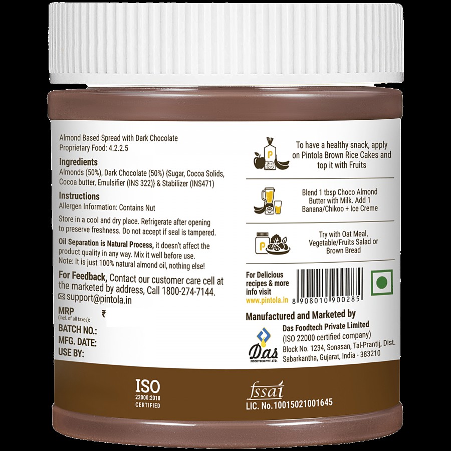 Pintola Dark Chocolate Almond Butter - Crunchy